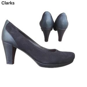 Clarks Chorus Chic Truffle Leather Black Pump High Heel Dress Shoe Women 7.5